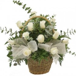 Flower basket white roses - Delivery Patras city