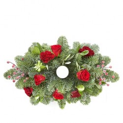 Christmas arrangement red roses & greeneries