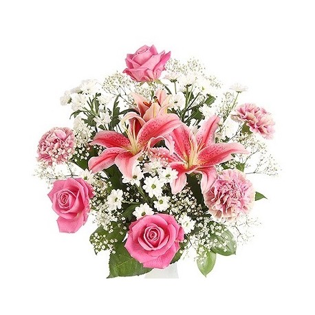 Bouguet Liliies and Roses pink - White