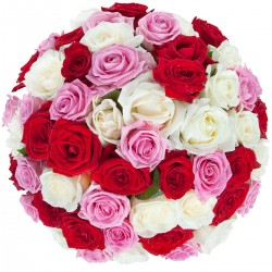 Bouquet with 54 pink - white & red roses